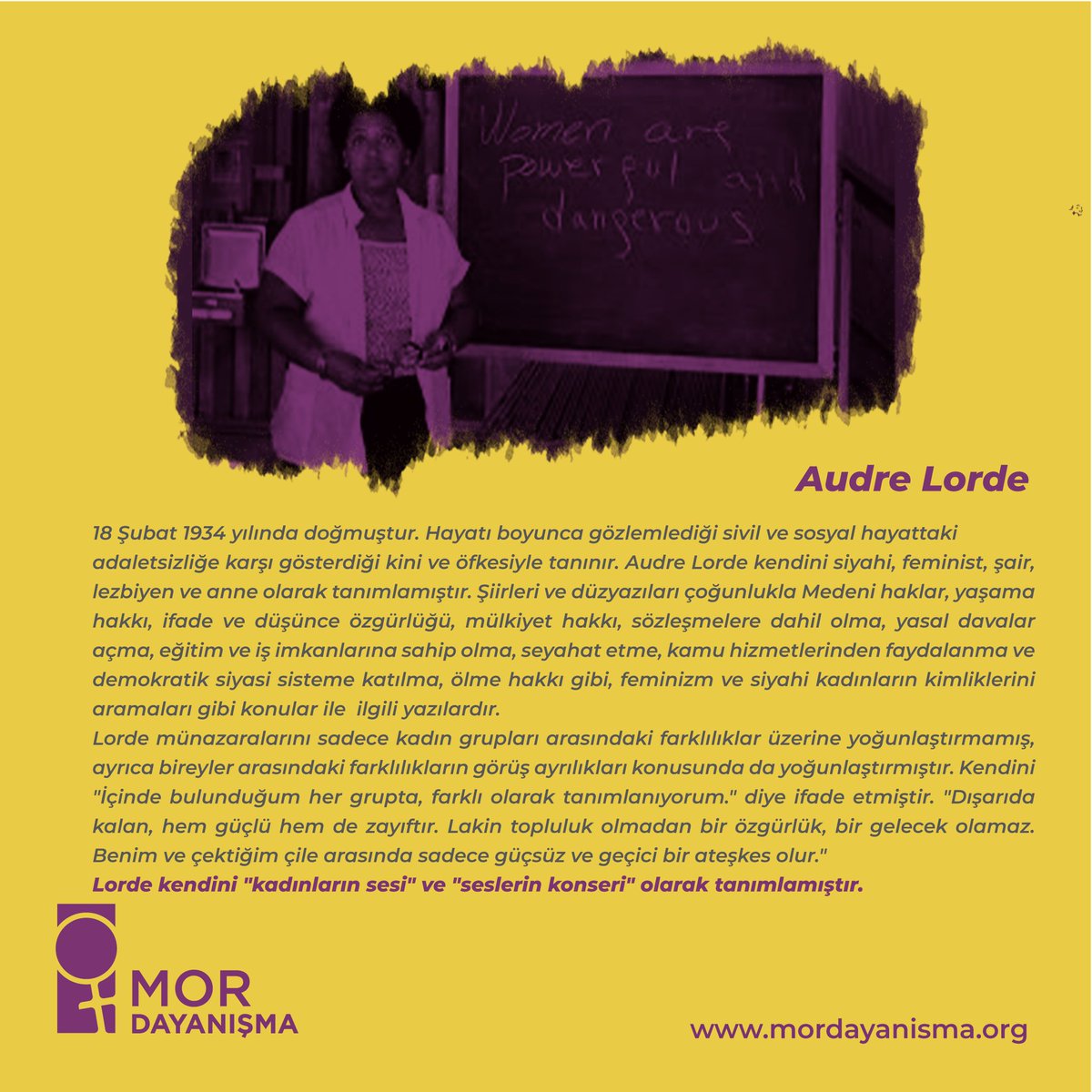 Şubat ayını Şair kadınlara ayırdık⭐️

Kendini ‘’ kadınların sesi ‘’ ve ‘’ seslerin konseri ‘’ olarak tanımlayan Audre Lorde’yi sizlerle buluşturuyoruz.💜⭐️
#AudreLorde