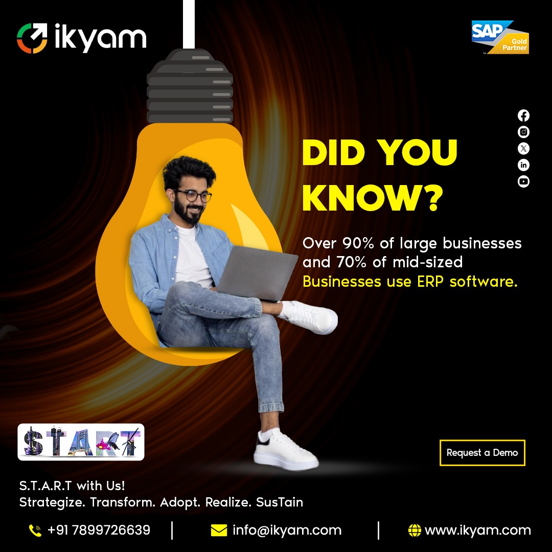 Don't be left behind! 
90% of large & 70% of mid-sized businesses use ERP software to stay ahead. 
Ready to join the winners? Ikyam helps you unlock the power of #SAP, the proven #ERP solution for growth.
We'll help you choose the right #ERPsolution for your unique business.
