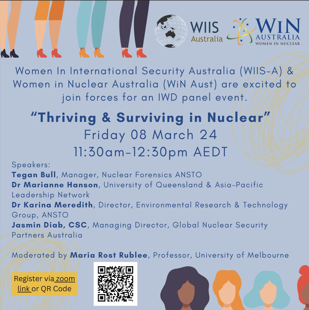Don't miss APLN member Marianne Hanson on the panel for @WIIS_Aus and @WiN_Australia's upcoming event, 'Thriving & Surviving in Nuclear.' The group, moderated by @mariarostrublee, will gather on #InternationalWomensDay to discuss their experiences as women in nuclear security.