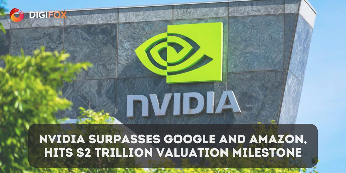 digifoxw3's tweet photo. What companies need to recognize is that neglecting investment in AI can equate to falling behind the most transformative technology of our era.

It's time to move over @amazon and @Google, @nvidia is now part of the $2 trillion club! #AI #ArtificialIntelligence 

READ THE FULL ARTICLE TO KNOW MORE:
https://t.co/WstHl3K564