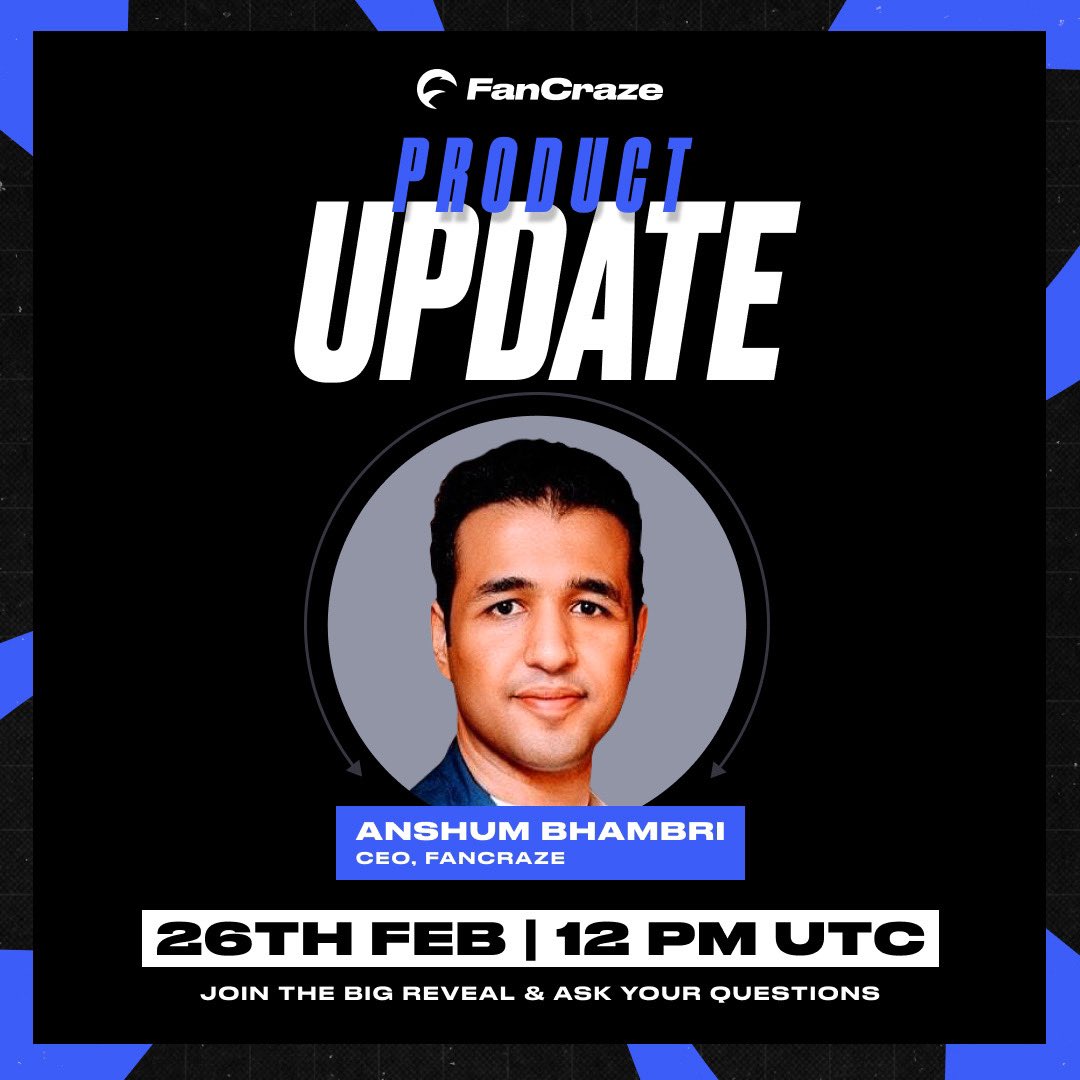 0xFanCraze's tweet photo. Yes, we heard you!  
FanCraze Flash is undergoing a BIG change!🚀

Join our CEO LIVE today at 12PM UTC, as he goes over the upcoming features &amp; answers all your queries in an exciting AMA session!🤩

Link to join 👉 https://t.co/UhFksMYQ1Z

#BadaGameKhel #FanCraze #Collectibles https://t.co/bRk92NoMtx