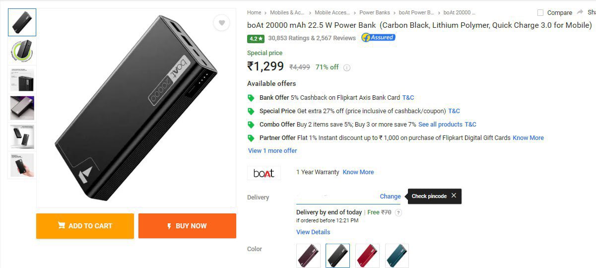 Boat power 2024 bank 20000 mah