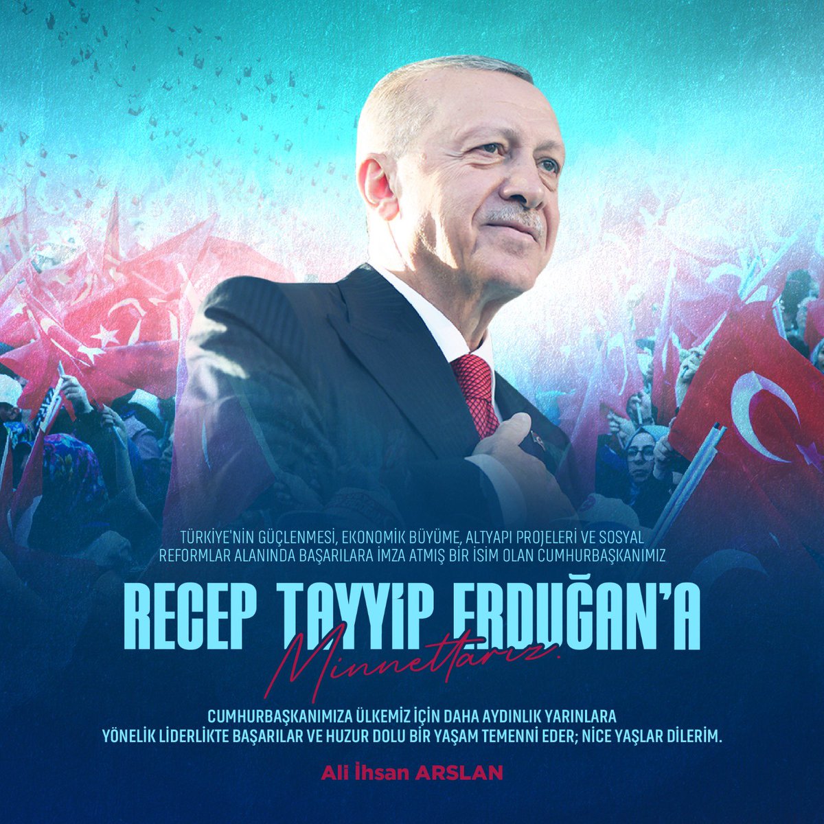 Türkiye'nin güçlenmesi, ekonomik büyüme, altyapı projeleri ve sosyal reformlar alanında başarılara imza atmış bir isim olan Cumhurbaşkanımız Recep Tayyip Erdoğan’a minnettarız. Cumhurbaşkanımıza ülkemiz için daha aydınlık yarınlara yönelik liderlikte başarılar ve huzur dolu bir…