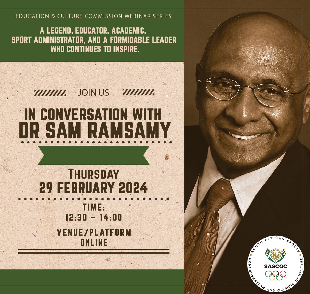 We are going 'In Conversation with Dr. Sam Ramsamy' This is an event not to be missed. Book your spot here: app.livestorm.co/sascoc-1/in-co…