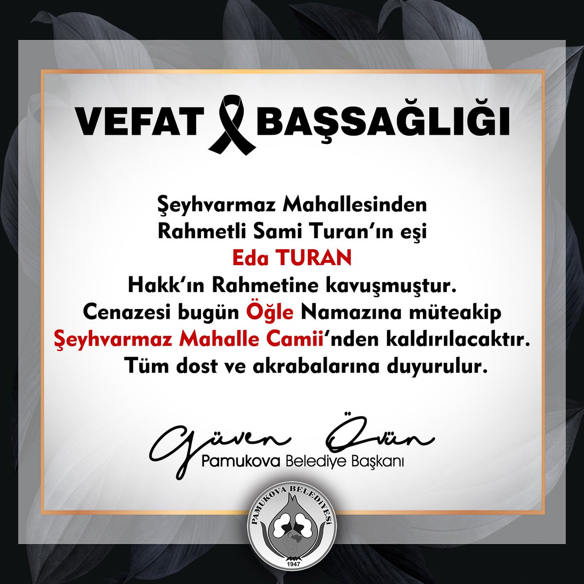 Merhumeye Yüce Allah'tan rahmet, yakınlarına ve dostlarına başsağlığı dilerim.