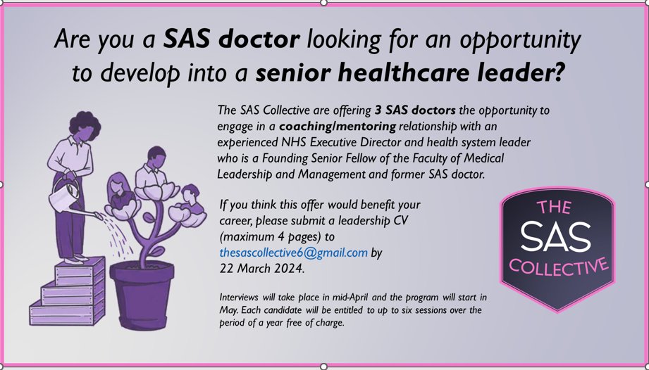 theSAScollect's tweet photo. We are pleased to announce our first @thesascollect #SASsix  action to  increase  representation of SAS doctors in senior healthcare leadership positions. 

Is this for you? m https://t.co/3UHVapqJfk