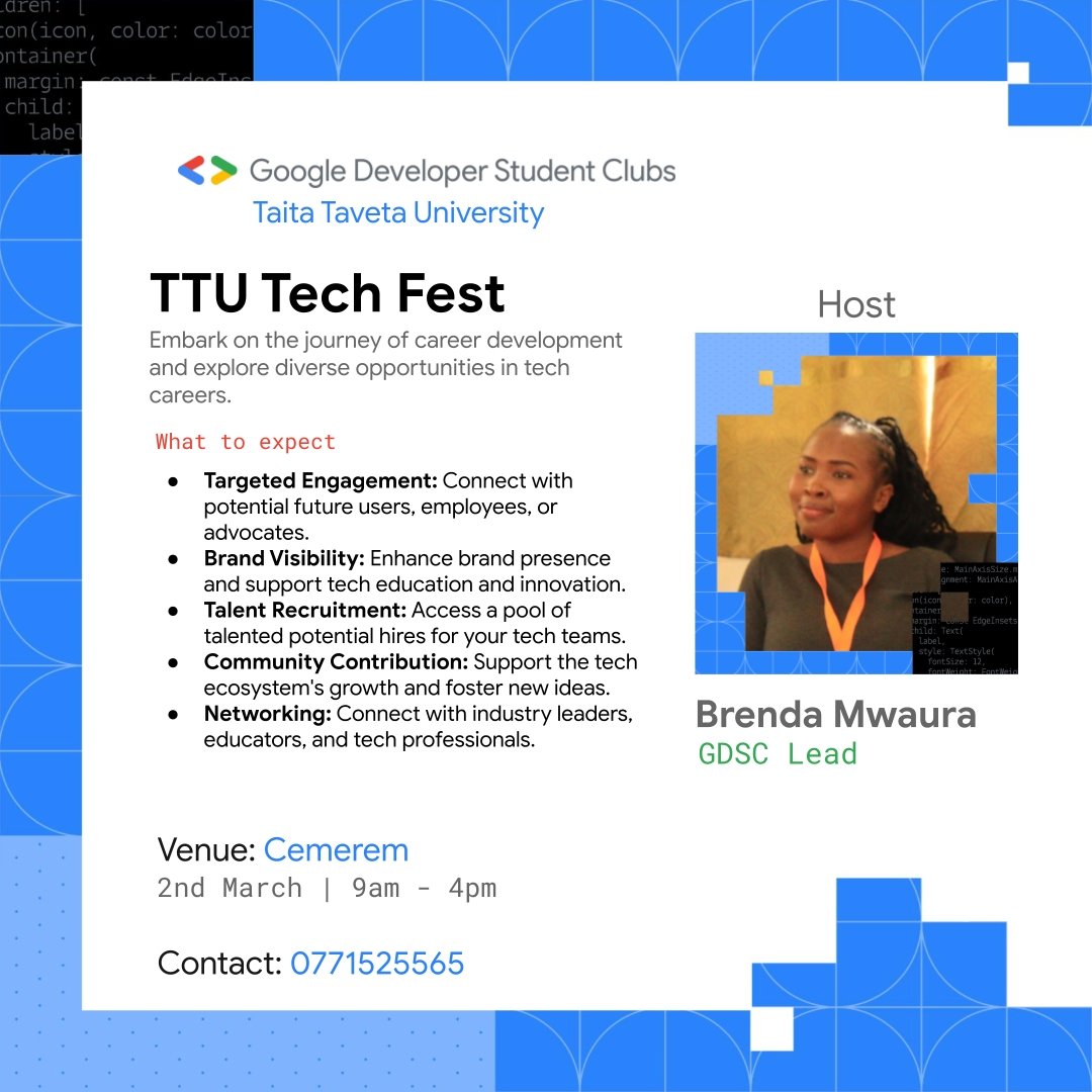 DscTtu's tweet photo. It's #TTU TechFest '24 Week ๐
We can't wait to host you this weekend as we talk everything Tech. Be on the look out for the speaker's Lineup๐จ
For events details, check out here and RSVP too! https://t.co/rfT2SyUPZu
#DeveloepersStudentsClub
#TTUTechFest '24 https://t.co/6eIuAHuCZF