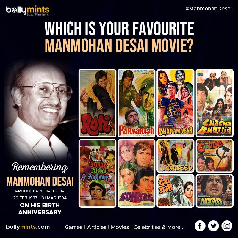 Remembering Producer & Director #ManmohanDesai Ji On His #BirthAnniversary !
Which Is Your #Favourite Manmohan Desai #Movie?
#ManmohanDesaiMovies #KetanDesai