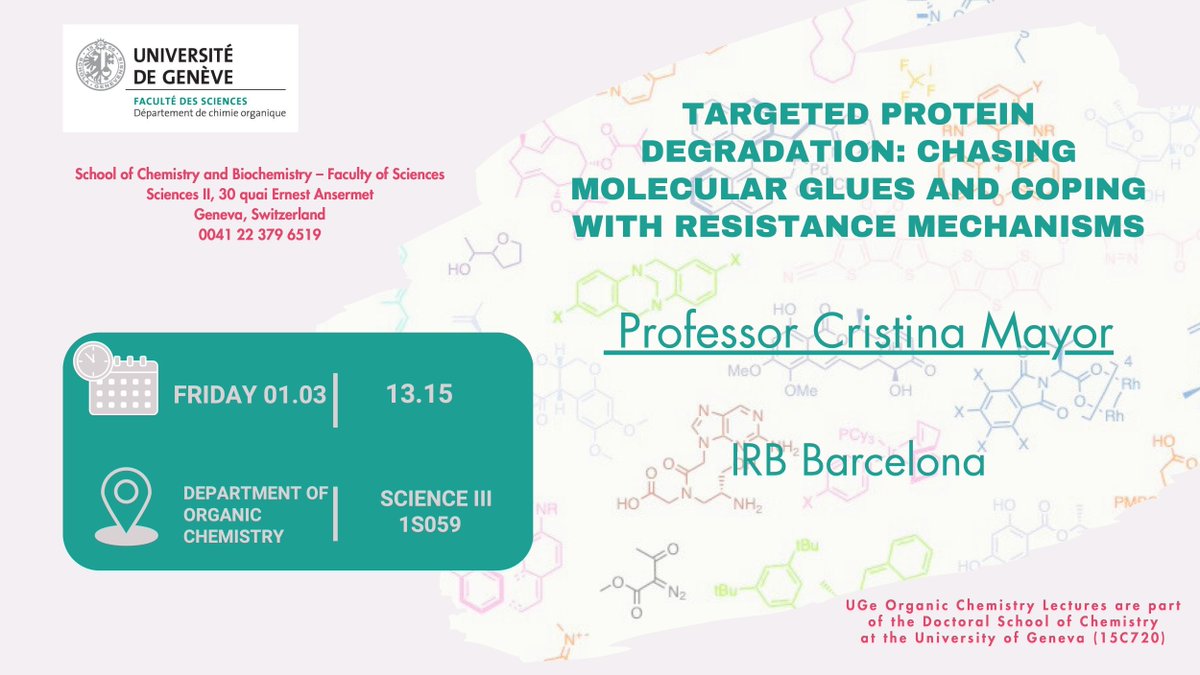 Professor Cristina Mayor from IRB Barcelona will give a talk on March 1 at 1.15 in room 1S059 Science III. Learn about molecular glues used to target proteins and strategies to overcome resistance mechanisms. Gain insights from a renowned expert in the field. #ProteinDegradation