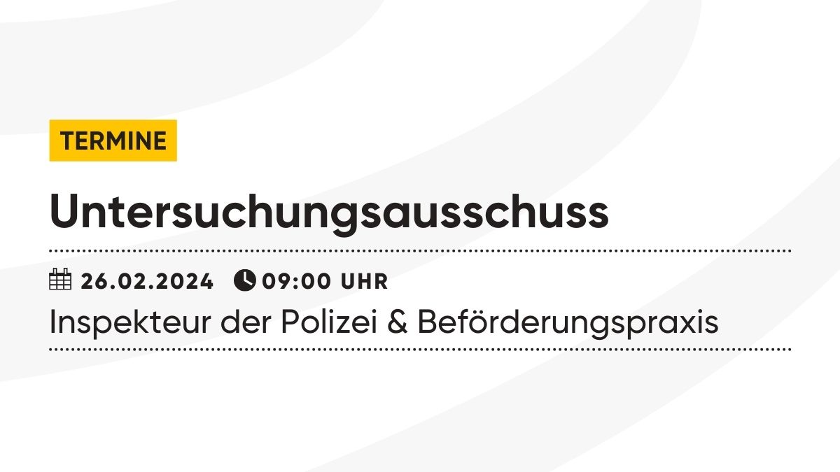 Der #Untersuchungsausschuss 'Inspekteur der #Polizei & Beförderungspraxis' 🚓 kommt um 9.00 Uhr ⏲ zu seiner nächsten #Sitzung zusammen. Die #Abgeordneten wollen drei #Zeugen befragen. Zur Tagesordnung: fcld.ly/untersuchungsa… /Team LandtagBW