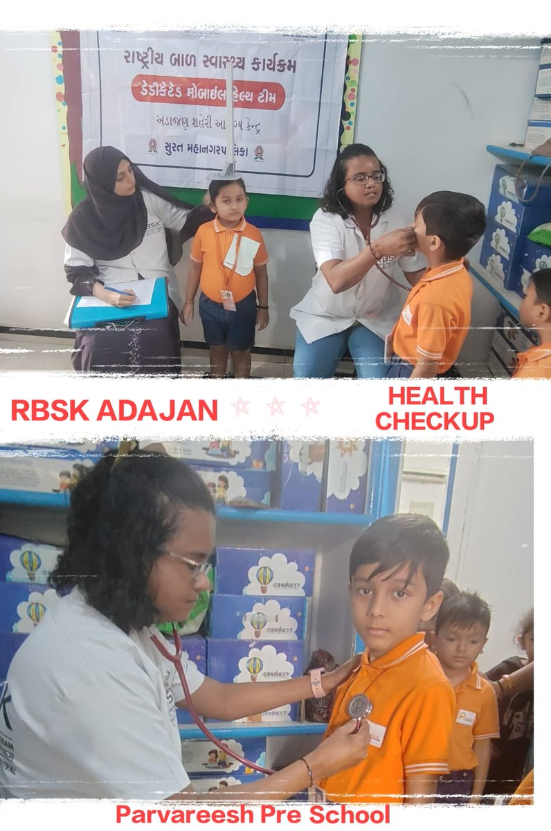 #RastriyaBalSwasthyaKaryakrm
Health checkup done and Sandarbha seva provided to children of Parvarish International Pre School by RBSK ADAJAN TEAM. Surat Municipal Corp.
@GujHFWDept <a href="/NHMGujarat/">NHM Gujarat</a> <a href="/GujaratSHRBSK/">Gujarat SH (RBSK) Rashtriya Bal Swasthya Karyakram</a> <a href="/GujaratRbsk/">RBSK GUJARAT🇮🇳🇮🇳🇮🇳</a>  <a href="/MoHFW_INDIA/">Ministry of Health</a> <a href="/swachhsurat/">Swachh Surat</a> <a href="/MoHFW_GUJARAT/">Ministry of Health</a> 
<a href="/MySuratMySMC/">My Surat</a>