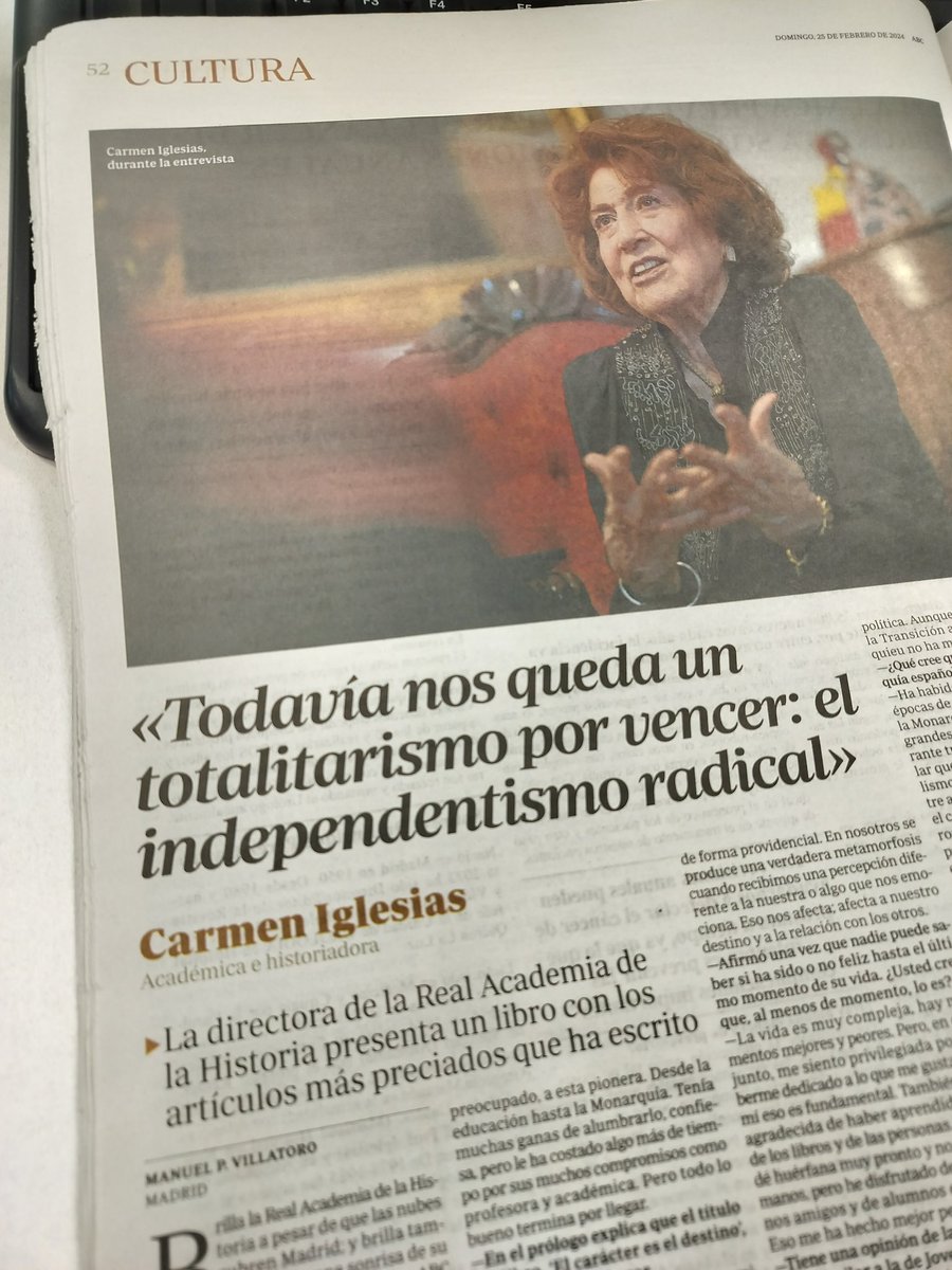 Ayer se publicó la entrevista que tuve el privilegio de hacer a Carmen Iglesias, directora de la Real Academia de la Historia. Hablamos de cositas interesantes y, entre otros temas, del independentismo. Gracias por la conversación!