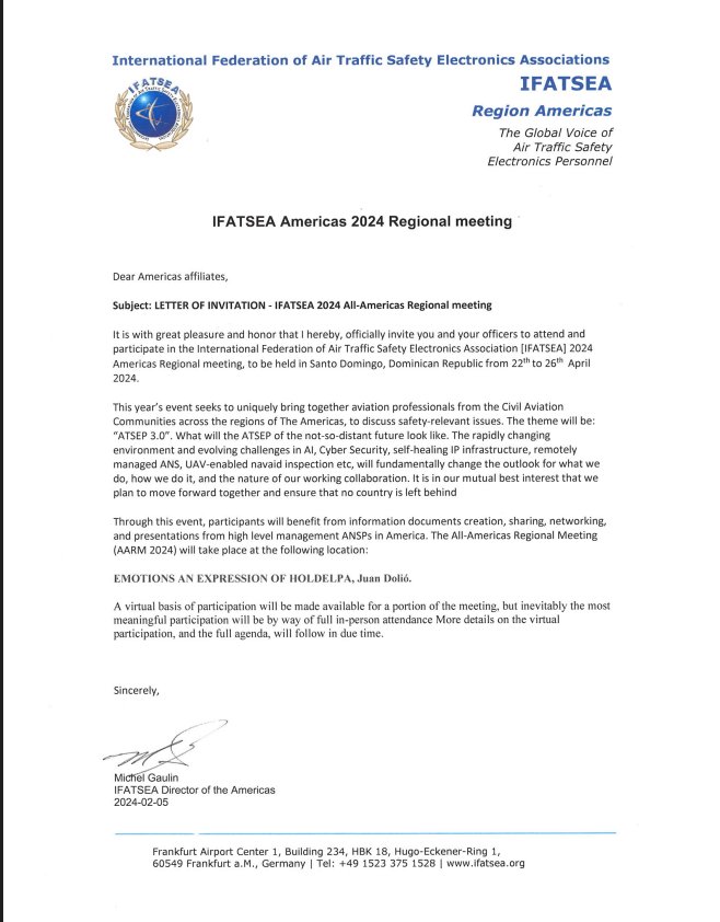 Official Calling for IFATSEA Americas 2024 Regional Meeting... Please find attached the Official Calling notice