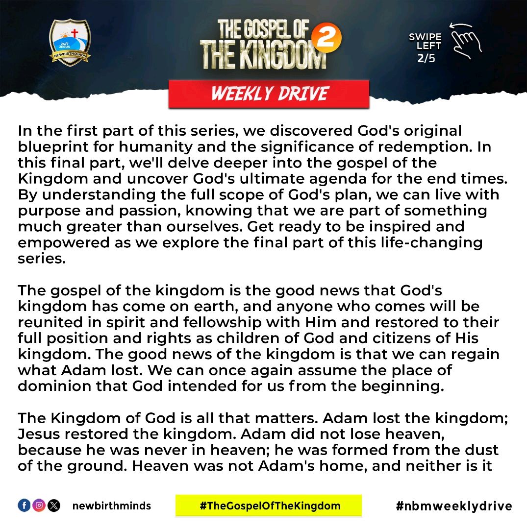 newbirthminds's tweet photo. "Seek the Kingdom of God above all else, and live righteously, and he will give you everything you need." Matthew 6:33 NLT

#nbmweeklydrive #thisweekdrive #weeklydrive #LivingforJesus247 #Jesus247 #MondayThought #MondayMotivation #JesusLovesYou #JesusSaves #KingdomTruths https://t.co/VFnORzObiw