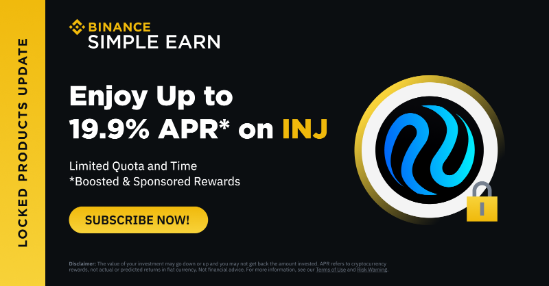 binance's tweet photo. #Binance Simple Earn updates @Injective_ $INJ Locked Products!

Complete subscriptions to INJ on Simple Earn Locked Products and get up to 19.9% in APR rewards.

Find out more 👇