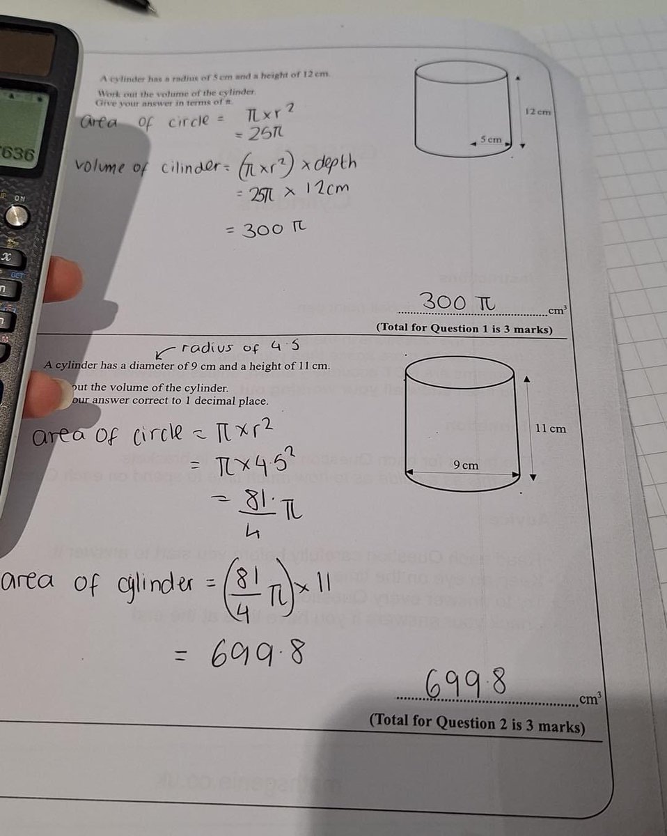 Learnnorthwest's tweet image. A question came up in our students’ recent mocks on surface are and volume of cylinders so during this week’s session we decided to really unpick the outcomes of the question to decimal places and in terms of Pi.
#mathstutor #maths #mathschallenge #mathsteacher #gcsemathstutor
