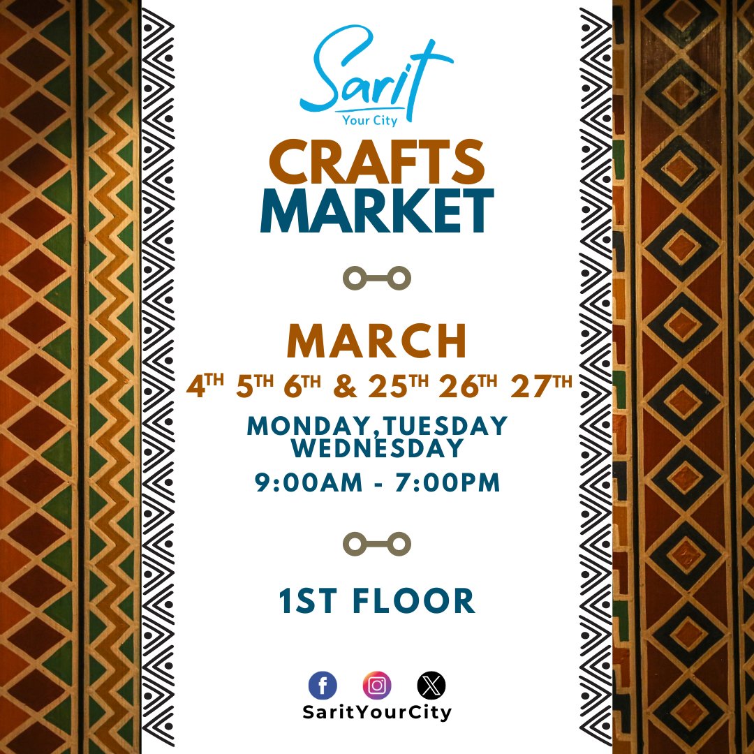 SaritYourCity's tweet image. Discover handmade treasures and support local artisans at the Sarit Craft Market every Monday to Wednesday this March on the First Floor from 9 am to 7 pm! 🎨 #SaritCraftsMarket #ArtisanalDelights #MarchMarket #craftmarket #sarityourcity