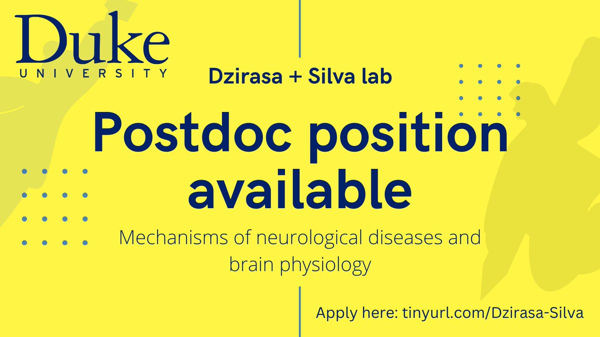 Hi all, @KafuiDzirasa and I are looking for a postdoc candidate for a new collaboration between our labs at @DukeU to investigate the mechanisms of neurological diseases and brain physiology mediated by the ubiquitin system. Learn more and apply here: tinyurl.com/Dzirasa-Silva