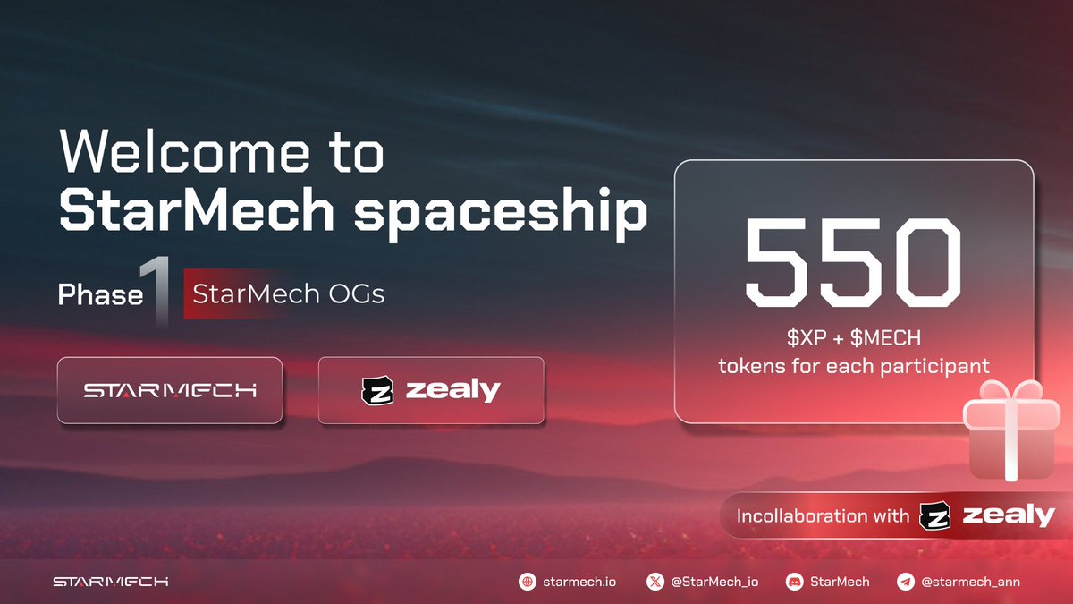 StarMech_io's tweet image. ✨The StarMech OGs is NOW LIVE on @zealy_io ! 🌌
🚀Start noww: zealy.io/cw/starmech/qu…
 🏆 You&apos;ll receive 550 #XP and $MECH token. Join the adventure and complete simple quests to earn FREE rewards!

🤩🤩Don&apos;t miss out on this limited-time opportunity!
#Zealy #Airdrops #AVAX