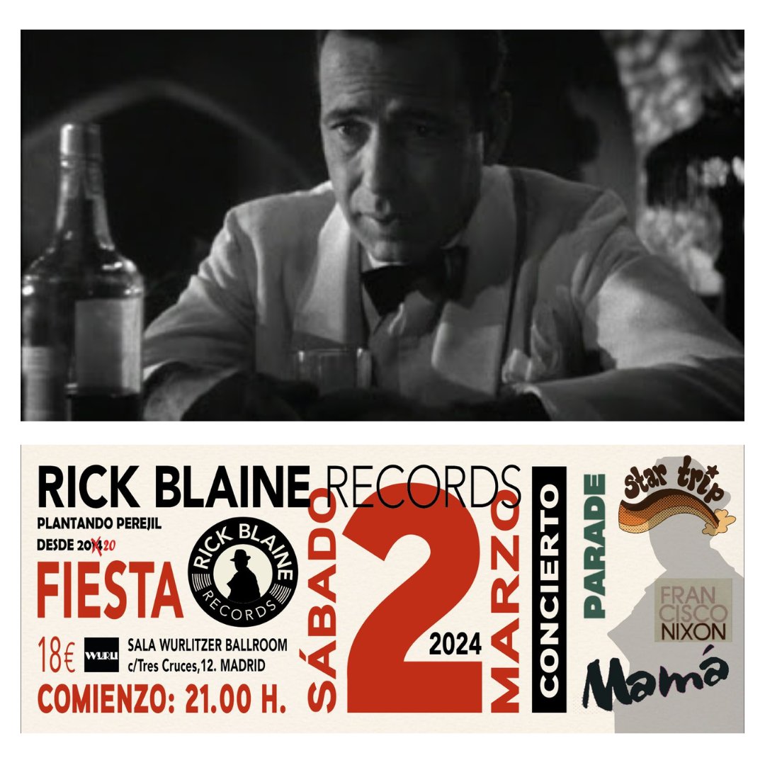 Consternados. <a href="/madridpopfest/">Madrid Popfest</a> es este finde en <a href="/salagalileo/">Sala Galileo Galilei</a> y hemos contraprogramado.
Nos van a odiar porque si algo se recordará será la FIESTA <a href="/rblainerecords/">Rick Blaine Records</a> en <a href="/wurlitzerballro/">Wurlitzer Ballroom</a> con <a href="/francisconixon/">Francisco Nixon</a>, <a href="/GalvanParade/">Parade (Antonio Galvañ)</a>, <a href="/startripmusic/">Star Trip</a> y MAMÁ.
Entradas: rickblainerecords.com