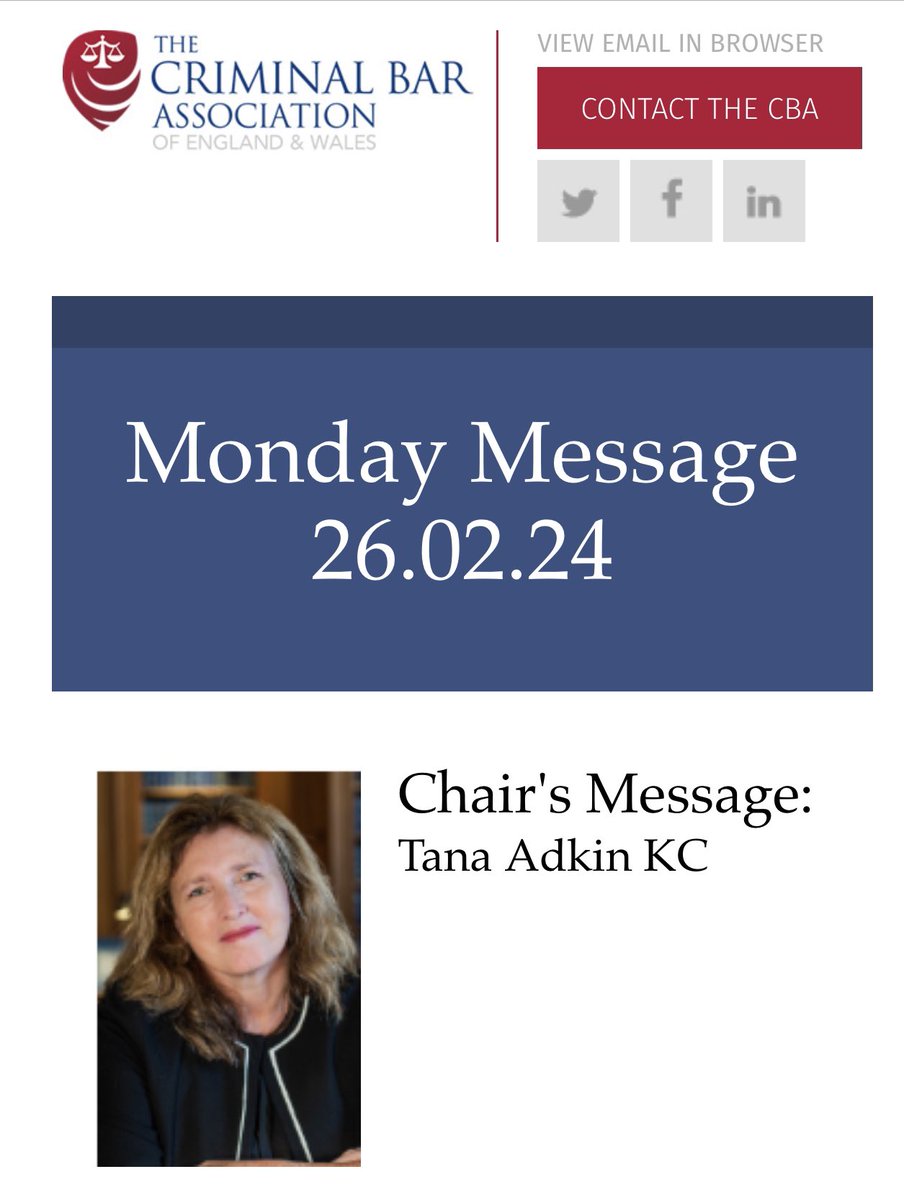 TheCriminalBar's tweet photo. CBA National RASSO Zoom meeting
We look forward to meeting as many specialist RASSO barristers next Tuesday 5th March 2024 at 18.30 hrs – the Agenda and access link will be circulated earlier that day. Please attend and speak to us. We would also be grateful if you would email us at RASSO@criminalbar.com with examples of where the system is failing complainants and defendants.