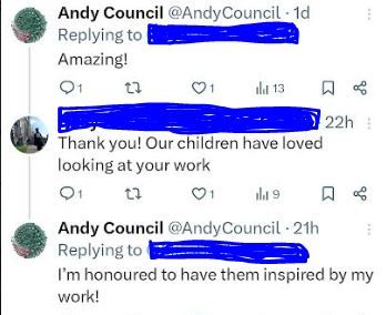 Year 5 children were inspired by Andy Council's art, creating their own unique pieces using drawing and geographical skills. Andy Council himself was impressed by their work. Thank you, Andy, for the inspiration! #Inspiration#HiltingburyJuniorSchool#PrimaryArt#PrimaryGeography