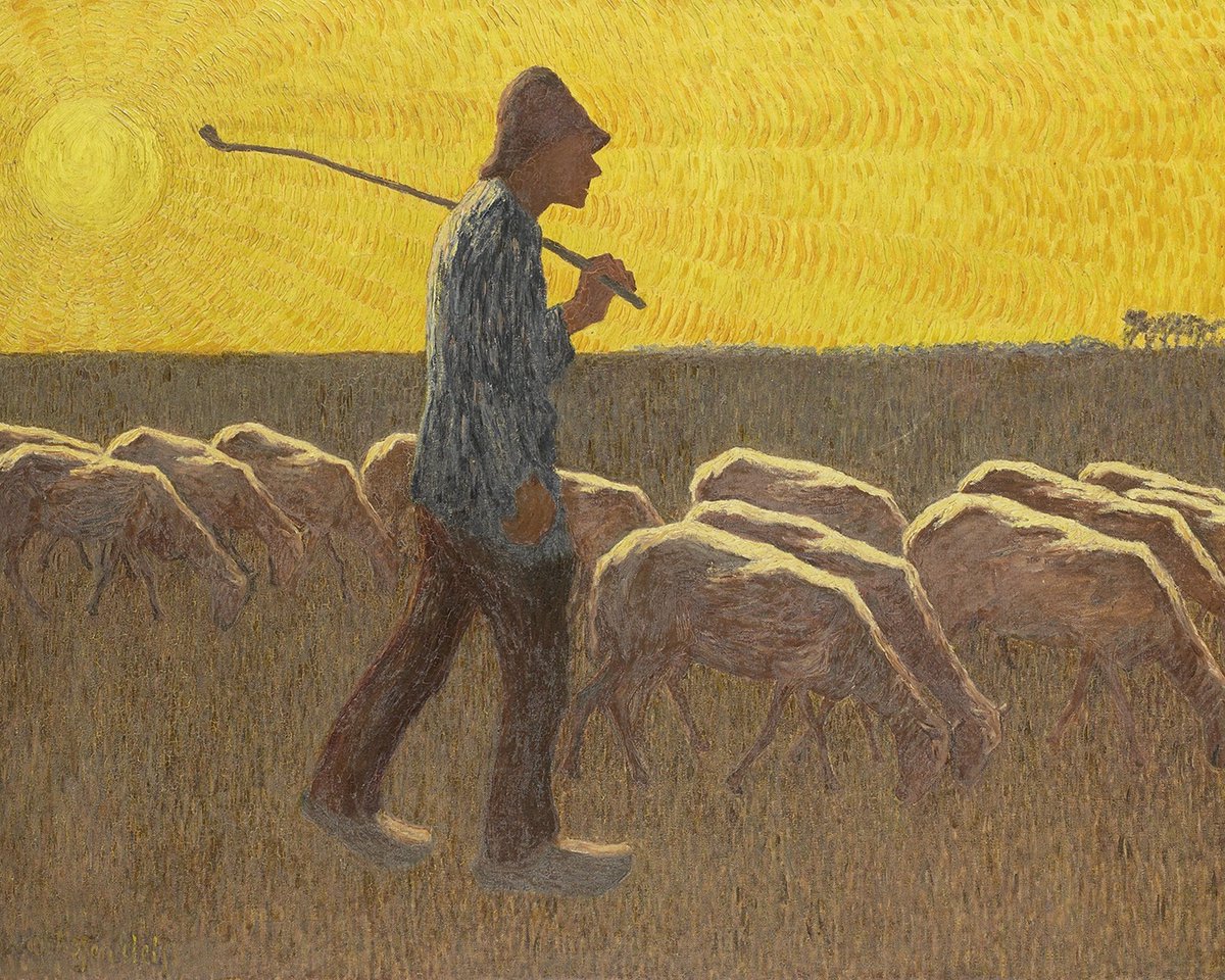 ☀️ Doesn’t this work make you long for summer? The sun shines warmly over the shepherd and his flock. You can almost feel the warmth of the rays of light on your skin. 🖼️ Shepherd with Sheep, Cornelis Albert van Assendelft, 1900 – 1945 🚨 rijksmuseum.nl/en/stories