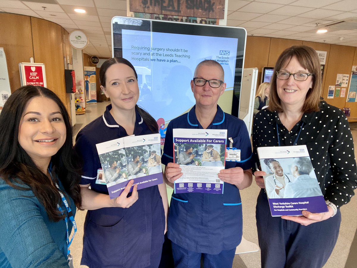 Today we launch our Carers Hospital Discharge Toolkit across our hospitals! Here at @LeedsHospitals with Ali Raycraft, Jackie @CarersLeeds with our resources. Coproduced with colleagues and carers, the resources will help improve discharge experiences for carers across our system