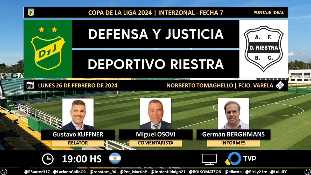 ⚽ #CopaDeLaLiga 🇦🇷 | #DefensayJusticia vs. #DeportivoRiestra 🎙 Relator: @GustavoKuffner 🎙 Comentarista: @MiguelOsovi 🎙 Informes: @gbgerman 📺 @TV_Publica 🇦🇷 🤳 #FútbolATP - @PrensaTVP Dale RT 🔃