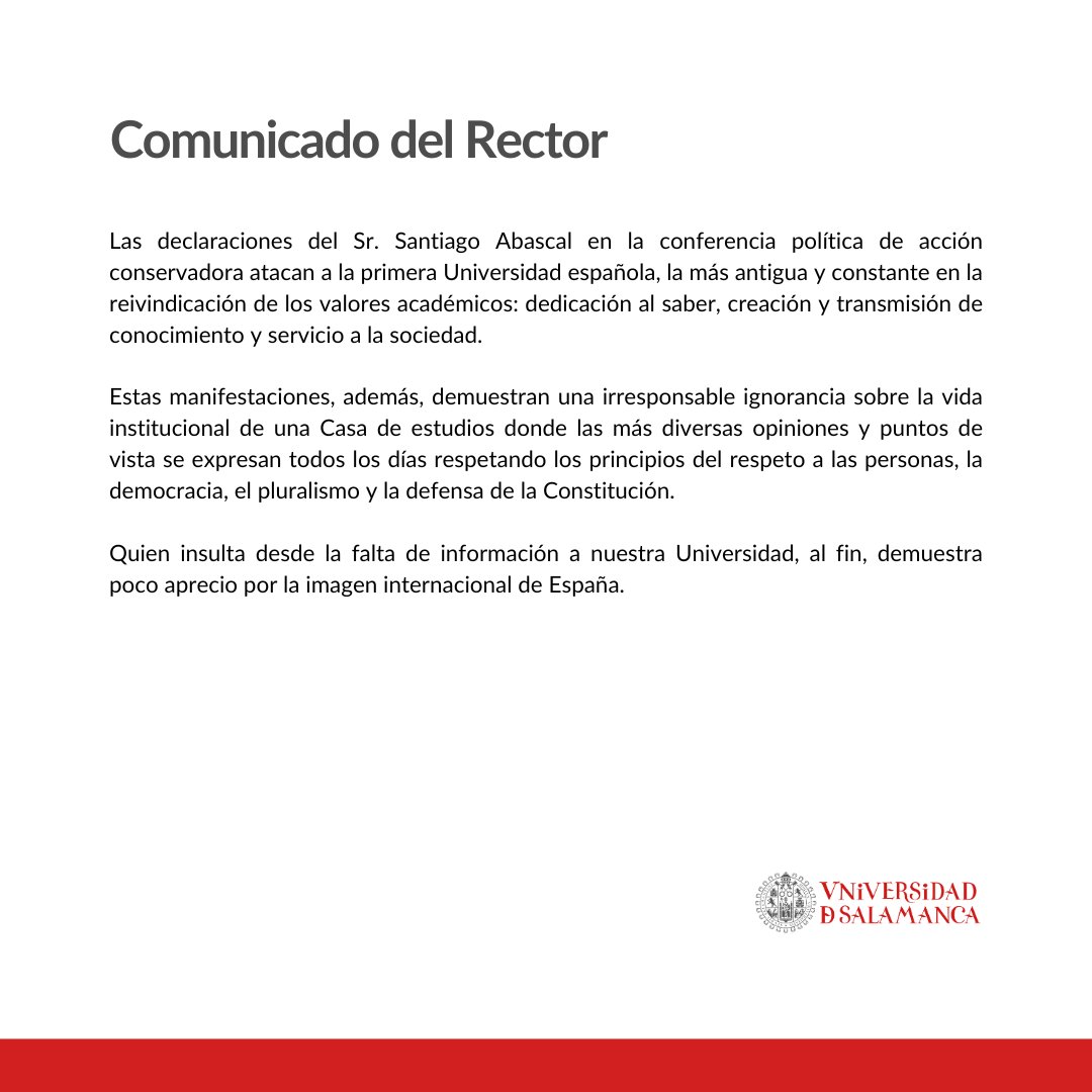 Comunicado del Rector de la Universidad de Salamanca ➡️saladeprensa.usal.es/node/137402