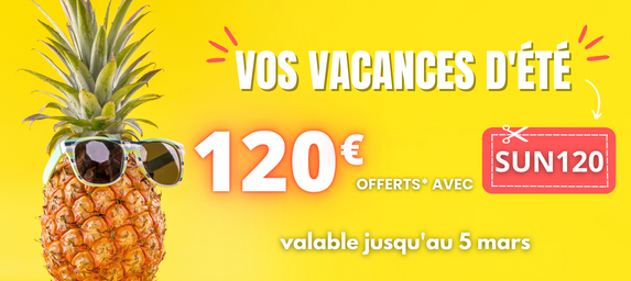Profitez pleinement de vos vacances d'été cette année avec une offre spéciale à ne pas manquer ! 😍
Réservez maintenant avec le code SUN120 pour obtenir 120€ de réduction sur tout séjour à partir de 1199€. Offre valable jusqu'au 5 mars.
👉bit.ly/49JNtrN