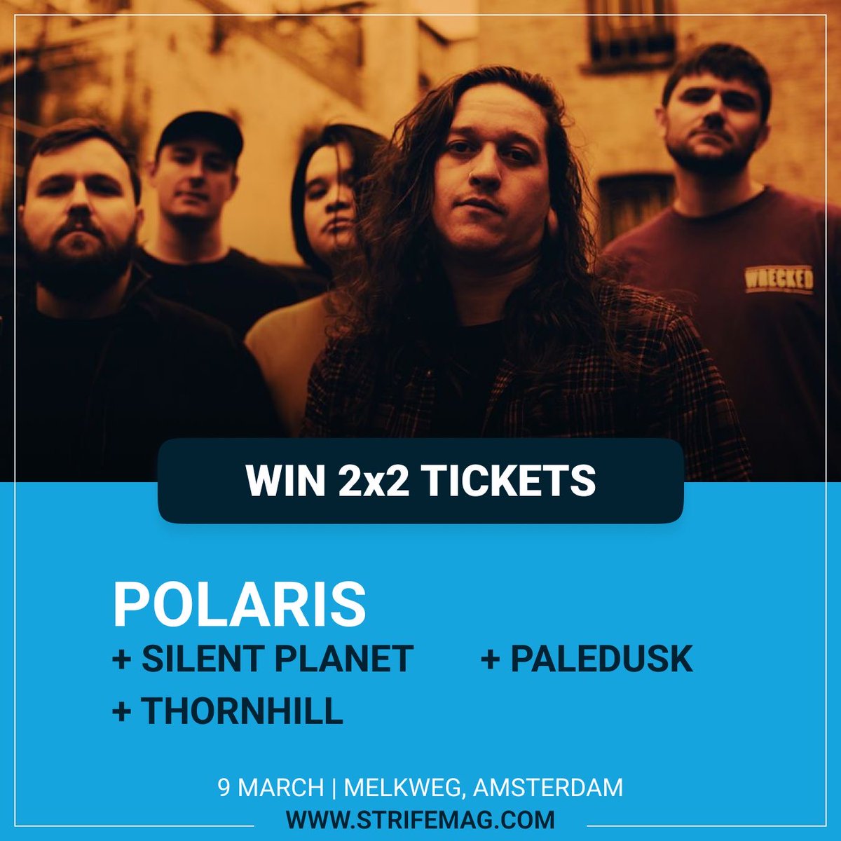 StrifeMagazine's tweet photo. **WIN TICKETS**           

2x2 tickets for Polaris in Melkweg, Amsterdam on the 9th of March.             

How to enter:       
* Like and retweet this tweet        
** Follow @StrifeMagazine https://t.co/sPWL3qz4CK