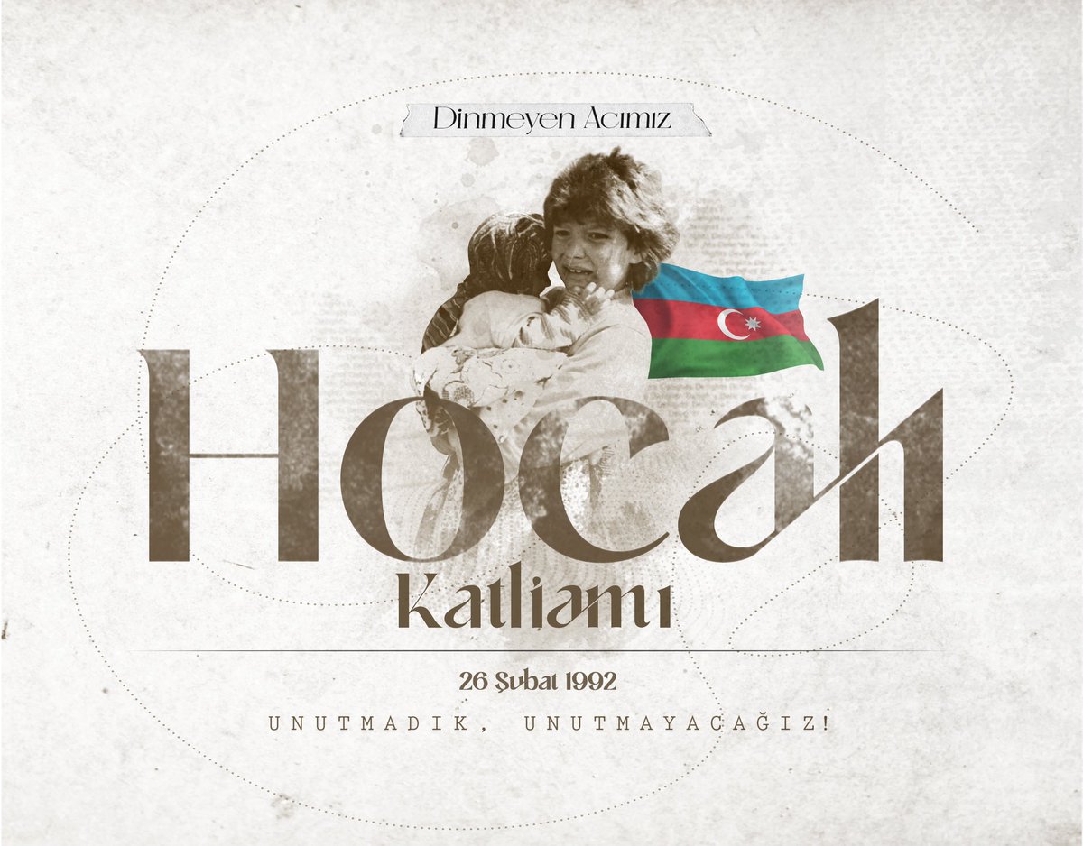 İnsanlık suçunun işlendiği ve tıpkı bugün olduğu gibi dünyanın seyirci kaldığı #HocaliKatliamı’nın 32. yıl dönümü...

Unutmadık, unutmayacağız.

Şehit kardeşlerimizi rahmetle anıyorum... 🇹🇷🇦🇿

Bəşəriyyətə qarşı cinayətin törədildiyi və eynilə bu gün olduğu kimi dünyanın seyrçi