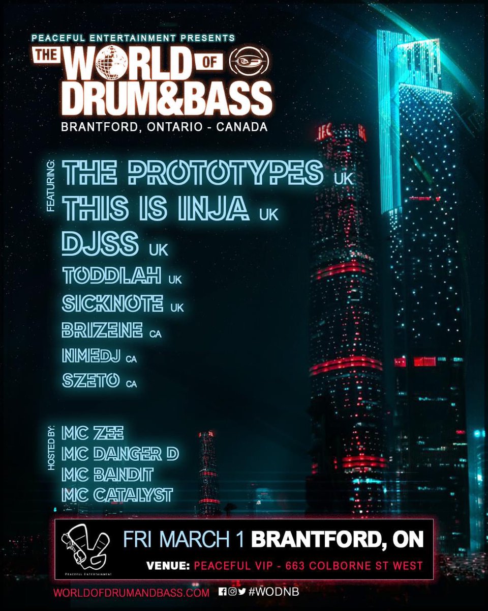 This Friday I will be preforming in Brantford, ON, Canada 🇨🇦 for Peaceful Ent. Presents The World of Drum &amp; Bass with <a href="/ThePrototypesUK/">Millennia</a> <a href="/injamusic/">Inja</a>  <a href="/djssformation/">Djss❤️.</a> <a href="/MCToddLah/">Toddlah</a> <a href="/SicknoteDJ/">Chris Sicknote</a> and more!

#drumandbass #dnb #drumnbass #events #Rave #RAVERS #canada #music #party #partytime