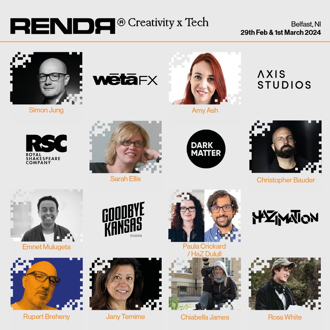 RENDR 2024 SPEAKER HIGHLIGHTS 💥 Welcoming some of the biggest names and industry leading companies in Film / Gaming / Animation/ Immersive. Are you ready Belfast! Come for the talks, stay for the experience! Head to our website to see ALL of our speakers and more! Link in bio