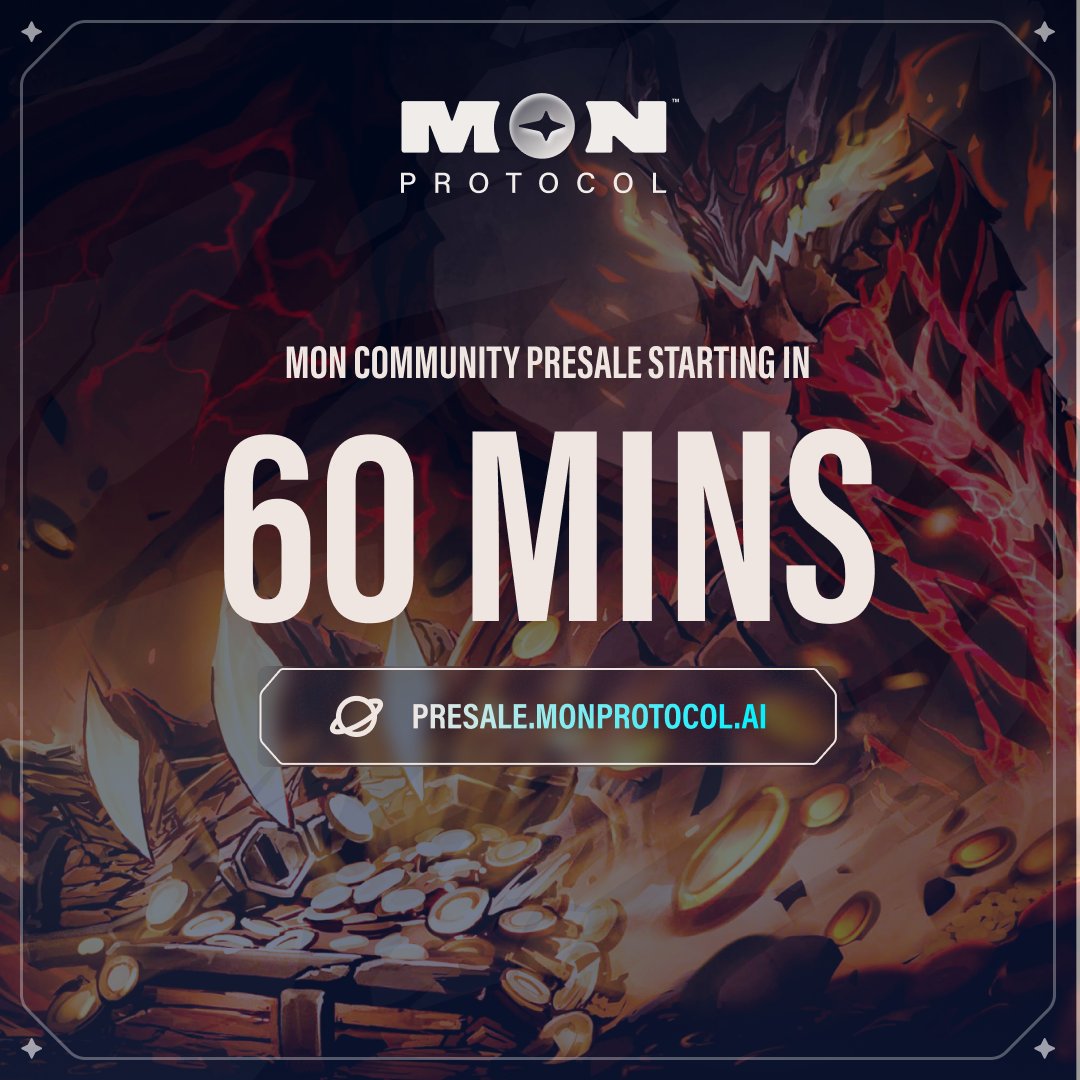 60 Mins to the $MON Community Presale

Starting: Monday 26th Feb, 9am EST / 10pm SGT
Ending: Wednesday 28th Feb, 9am EST / 10pm SGT
Duration: 48 Hours

Join Pixelmon Founders <a href="/GiulioXdotEth/">GiulioX🐉 $MON🔺</a> and <a href="/chris_sirise/">Chris</a> for a Founder Spaces in 30 mins 👀

Set your reminder below👇

Token