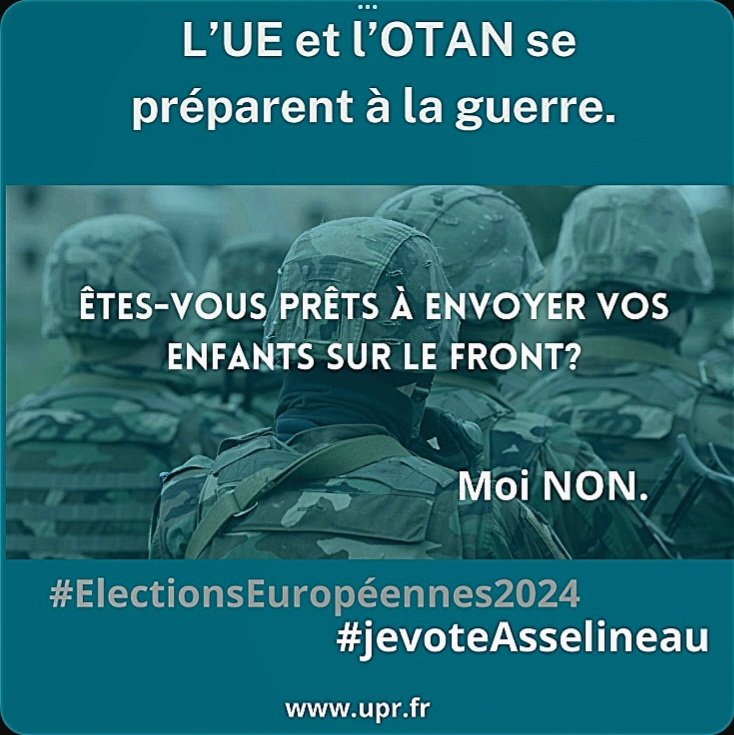f_asselineau's tweet image. LA SEULE FAÇON DE DIRE NON À LA GUERRE, C'EST DE VOTER UPR !
Bardella-RN
Maréchal-R!
Dupont-Aignan-DLF
Bellamy-LR
Hayer-Renaissance
Toussaint-EELV
Glucksmann-PS
Aubry-LFI
Deffontaines-PCF
Thouy-Animalistes
refusent tous de sortir de 🇪🇺 et de l'OTAN qui nous forcent à la guerre !