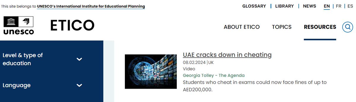 Excited to see our conversation at @DubaiEye1038FM with @georgiatolley's The Agenda about UAE Federal Decree By Law (33) 2023 on exam cheating featured on @ETICO!

For more news  - etico.iiep.unesco.org/en/in-the-media

@UOWD @UOW @ENAIntegrity @UaeCai #igniteintegrity