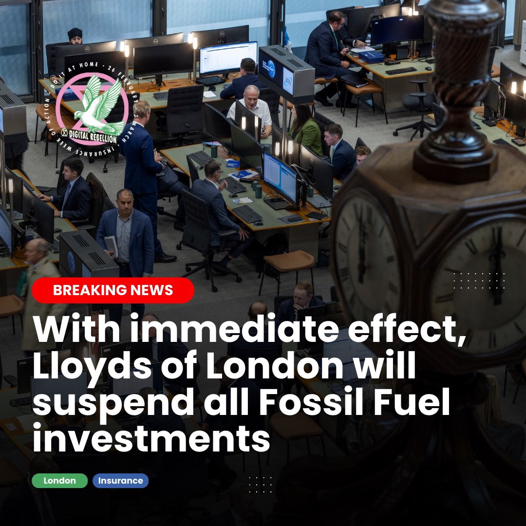 ‼️ Breaking: @LloydsofLondon shakes up the market by suspending all fossil fuel investments, signaling a seismic shift in the insurance industry’s stance on climate change. #InsureOurFutureNOW #EndFossilFuels #BreakingNews #ClimateChange #XRDigitalRebel #Parody #FakeNews