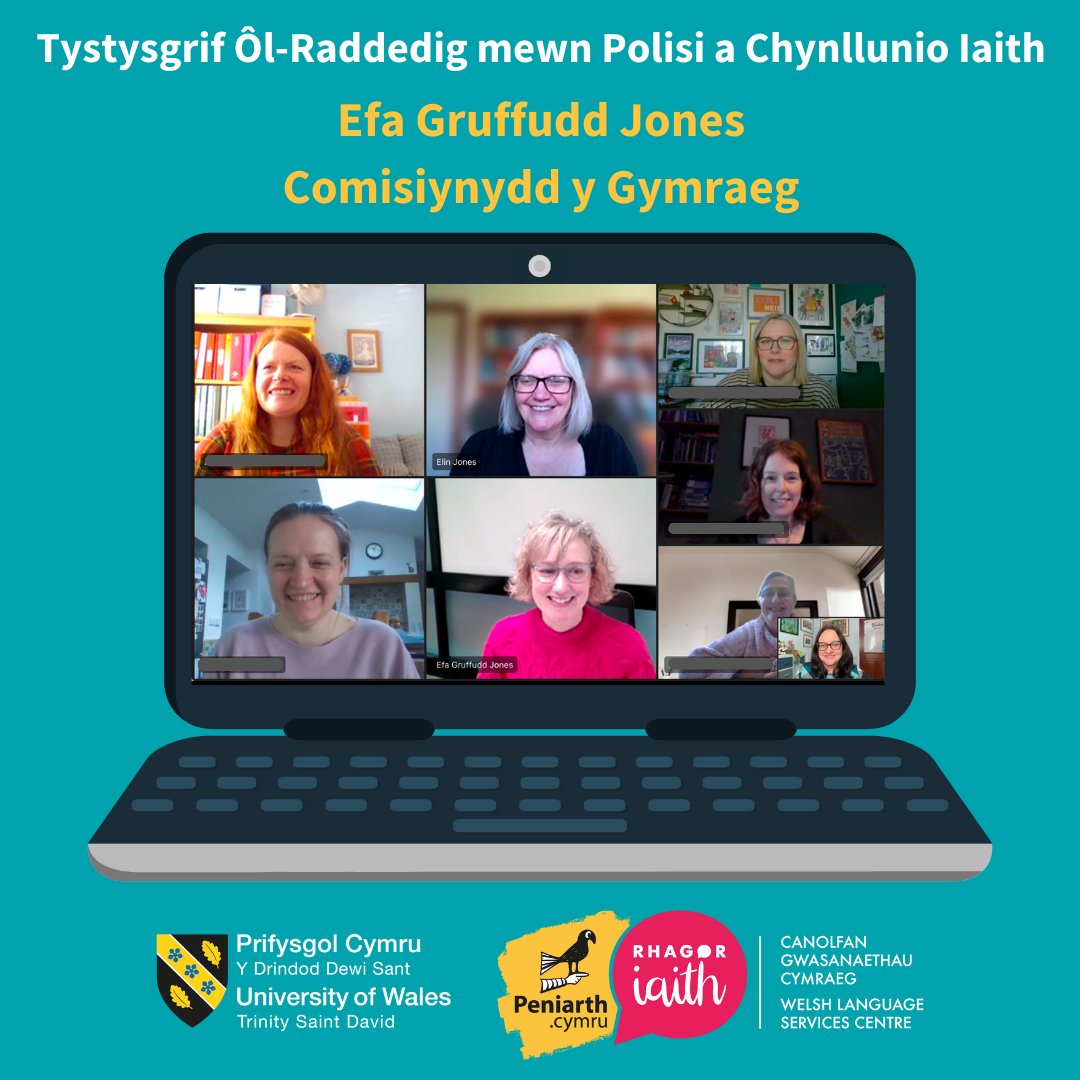 Diolch yn fawr iawn i Efa Gruffudd Jones, Comisiynydd y Gymraeg am gynnal trafodaeth ddiddorol iawn gyda myfyrywyr ein Tystysgrif Polisi a Chynllunio Iaith heddiw. @comyGymraeg @elinhgj @drindoddewisant