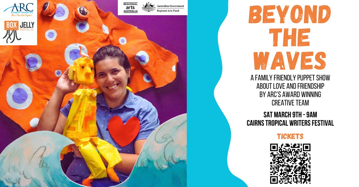 🌊 Dive into a world of magic with Beyond The Waves – the family-friendly FNQ puppet show about love and friendship by ARC Disability Services’ award-winning creatives. Beyond The Waves is back by popular demand, proudly supported by the Cairns Tropical Writers' Festival.