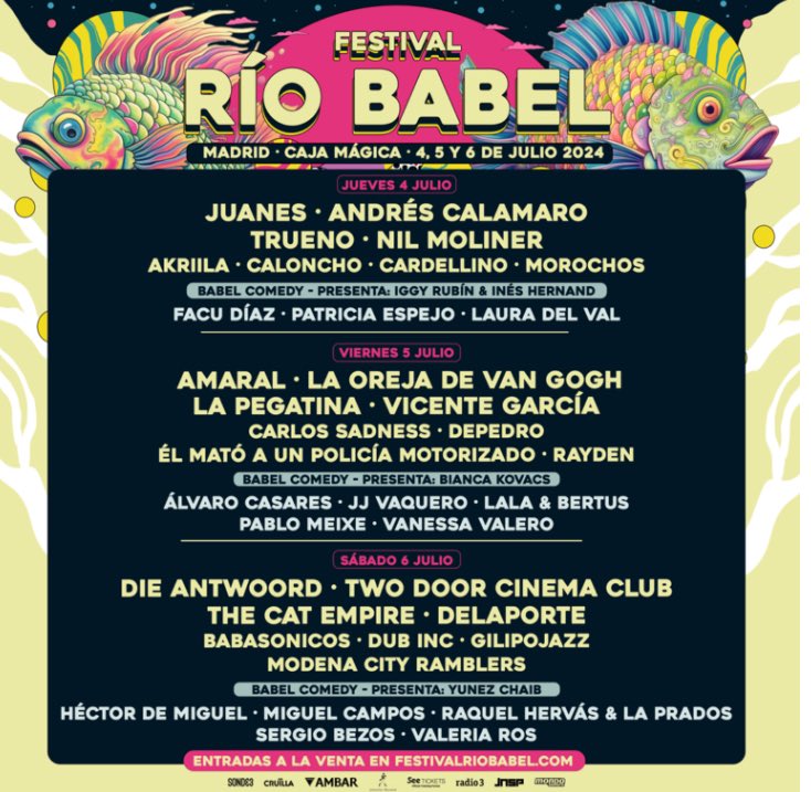 ¿Te gustan Die Antwoord, Two Door Cinema Club, Juanes, Amaral y muchos más? No te pierdas el festival Río Babel 2024, el evento que une a la música latina y española. ¡Consigue ya tu entrada! #RíoBabel2024 crazyminds.es/noticias/rio-b…