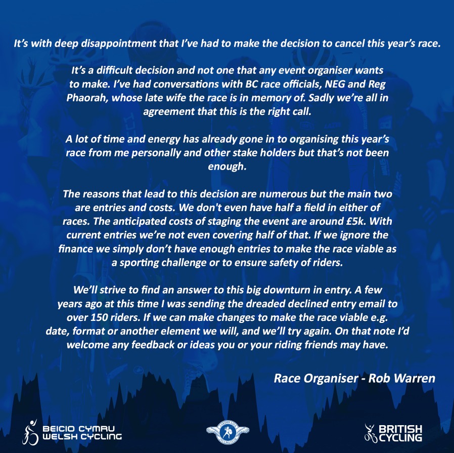 The difficult decision has been made to cancel the Betty Pharaoh Legstretchers Memorial Races on the 10 March.

Full statement from event organiser Rob Warren below 👇