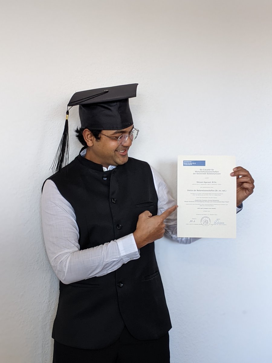 shivamlearning's tweet image. I am glad to announce the successful completion of my PhD from @unidue 
The dissertation title is "Exploring Complex Group Dynamics: Visual Analysis of Overlapping Groups and Interactions Over Time."  
#visualanalytics #visualization