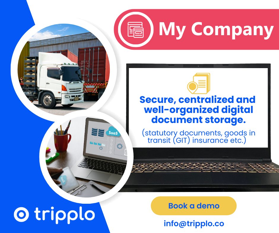 Tripplosoftware's tweet photo. 🚚 📦 Keep your logistics documents secure and organized with our "My Company" feature! 

Centralize all your files in one place, control user access, and assign different roles for added security. 

Book your demo, email your details to info@tripplo.co.
#transportmanagementsytem https://t.co/Xoslzikzi2
