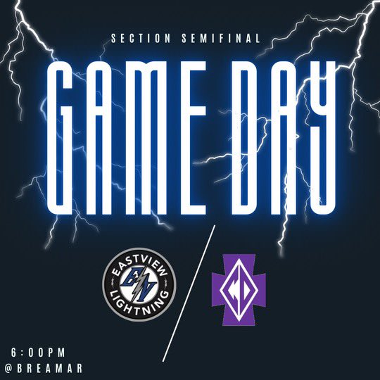 EVBoysHSHOCKEY's tweet photo. Huge section semi final game!  Eastview Lightning head to Braemar arena to face Cretin Durham Hall. Puck drop at 6.  
Tickets: https://t.co/8qC4UUY1uq
Livestream(with subscription): https://t.co/l6Zje9pDBb
💙⚡️🏒#fearnobody https://t.co/KpJnFNzIkI