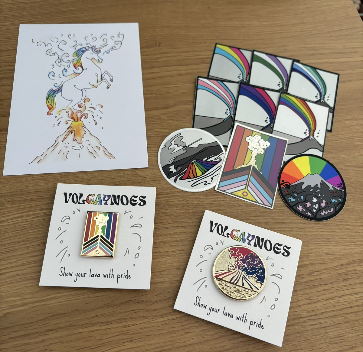 Received my #Volgaynoes order! 
Thank you <a href="/palaeoiris/">🏳️‍🌈🏳️‍⚧️ Palaeoiris🦕 Black Trans Lives Matter</a> and <a href="/AilsaNaismith/">Ailsa Naismith</a> for these gorgeous pins and stickers! ❤️🏳️‍🌈