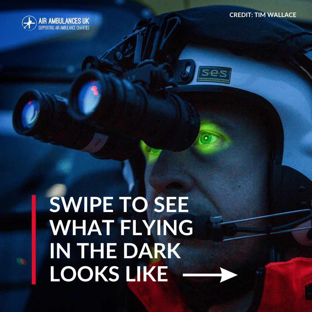 AirAmbulancesUK's tweet photo. After dark some air ambulances continue to fly with the support of night-vision goggles. 🌙

The goggles increase ambient light, which allows the crew to see landing sites and identify any potential hazards. 🥽 

Photo curtesy of @HIOWAA https://t.co/nTDC34VYnq