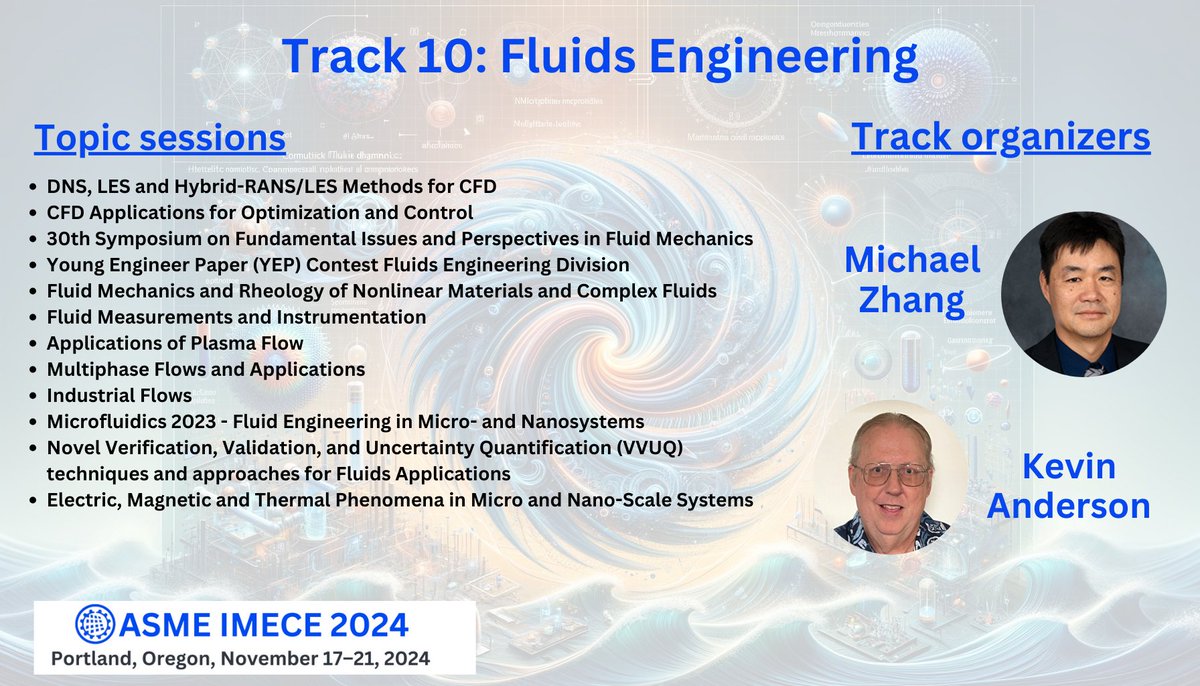 Fluid mechanics is FUN! At ASME #IMECE2024, we will be exploring all currents of fluid mechanics.  Special thanks to Michael and Kevin for leading this Track. event.asme.org/IMECE