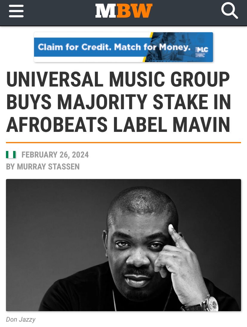 BREAKING: Universal Music buys majority stake in Mavin Record.